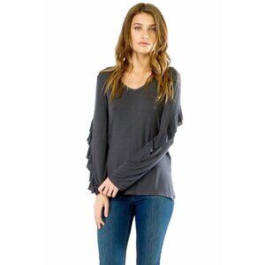 Anama Small Ruffle Long Sleeve Top $108 Gray 1040